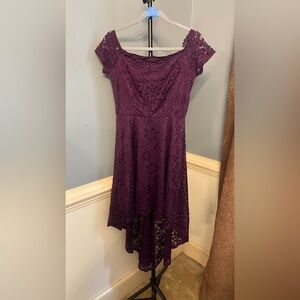 Chic High Low Lace Dress in Deep Purple